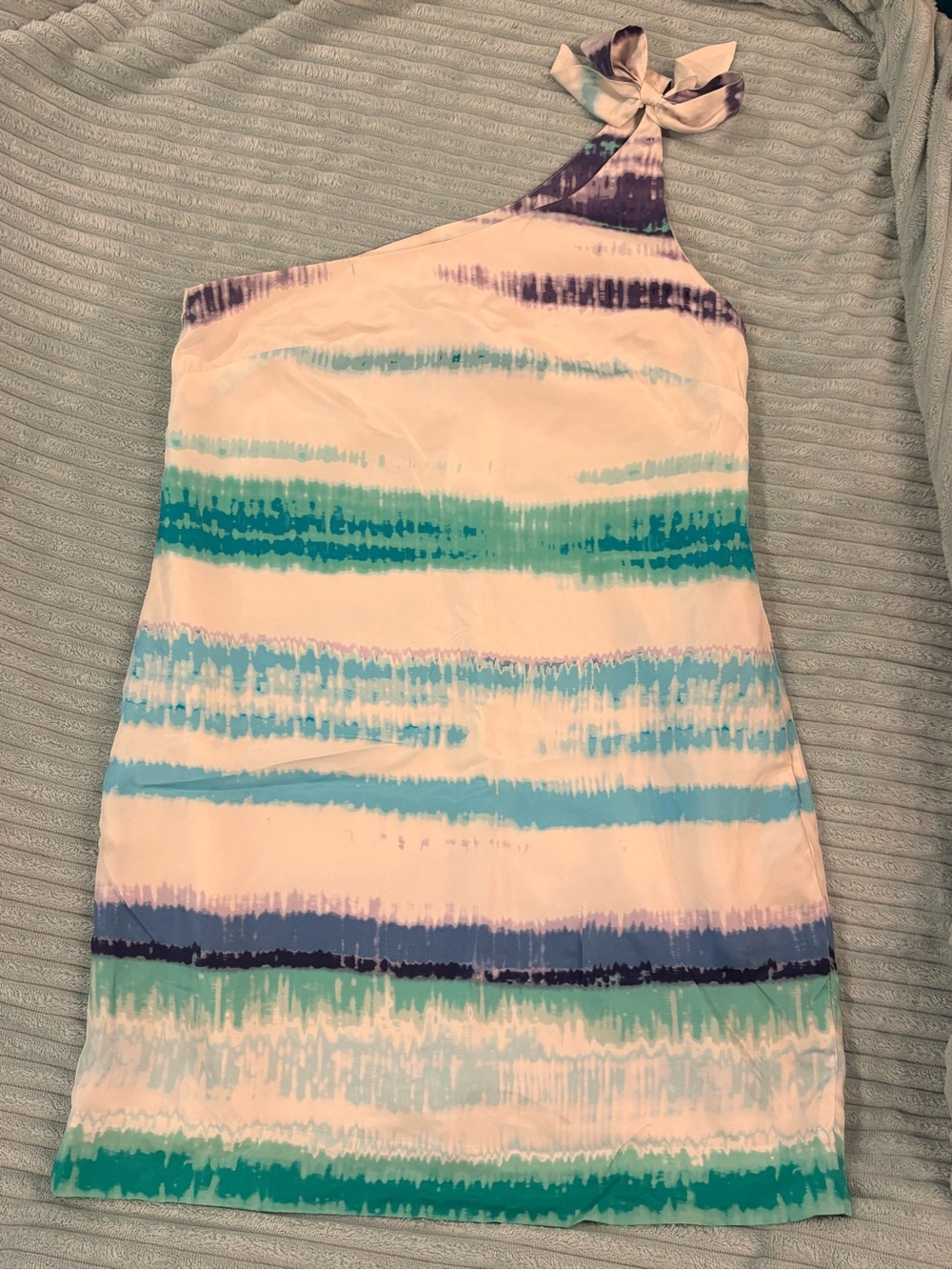 One-Shoulder Tie-Detail Water Color Cocktail Dress